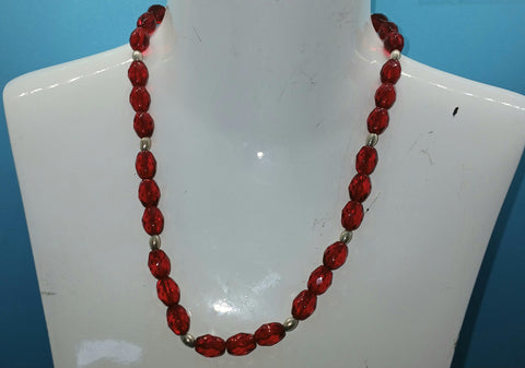 Red Beaded 18" Necklace w/ Silver Accents