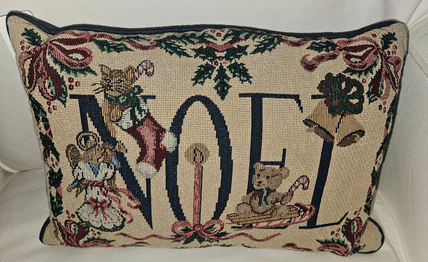 Vintage 12" x 17" Needlepoint Noel Throw Pillow