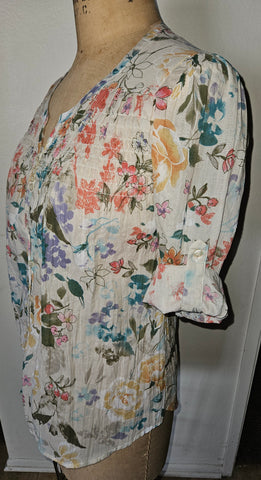 Medium GRAND & GREENE Beige Floral Boho Button Front Blouse