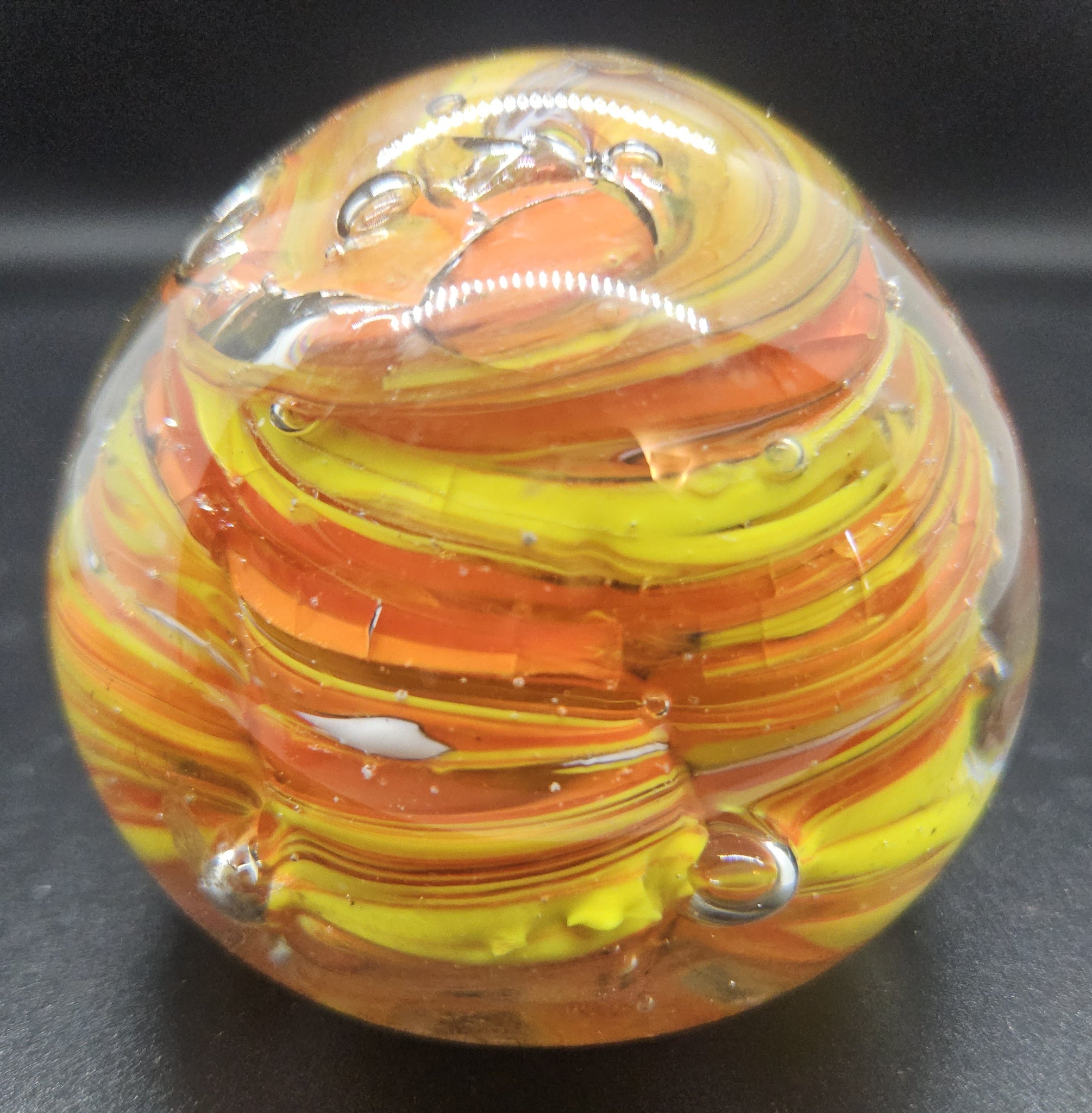 Orange, Red, White & Yellow Vintage Swirl Marble Glass Paperweight
