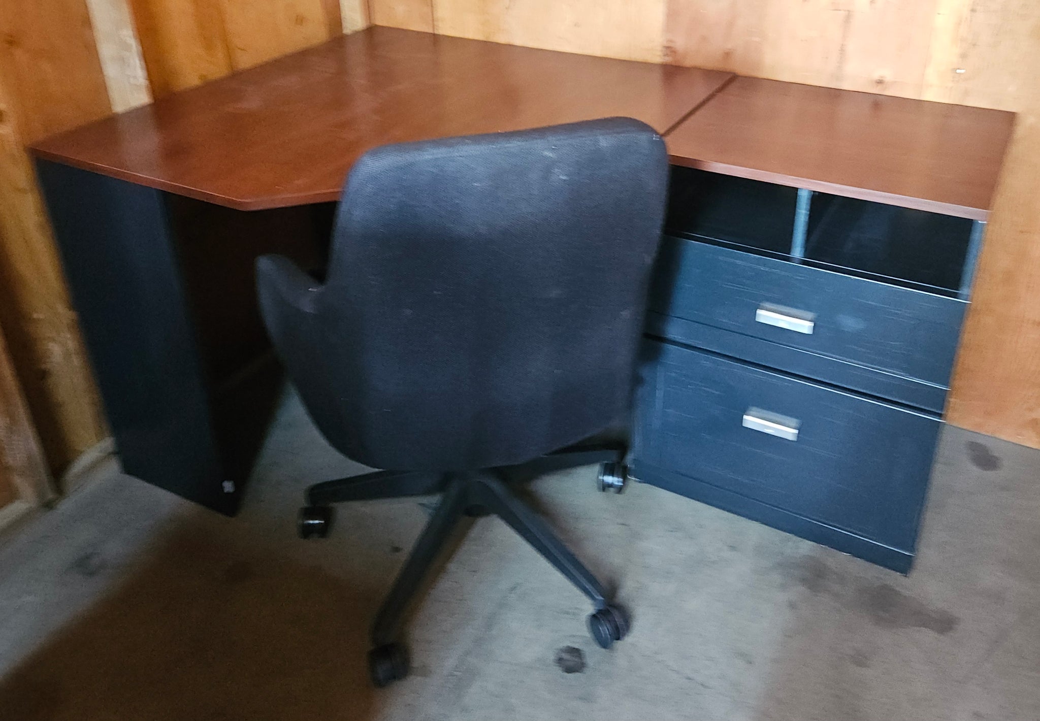 BUSH Black & Brown 3-Pc Corner Desk, Chair & 2-Drawer Filing Cabinet Set
