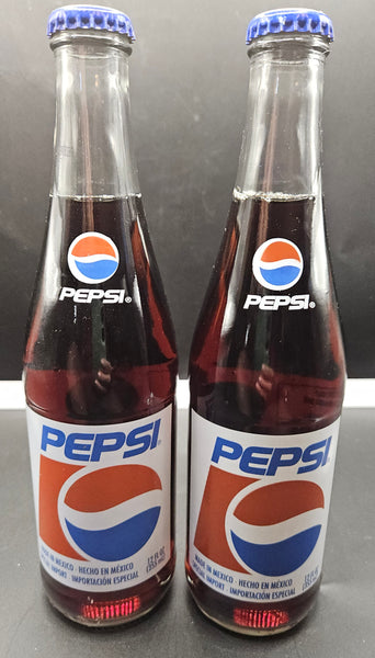 Set of 2 Made in Mexico Special Import Unopened Pepsi Bottles