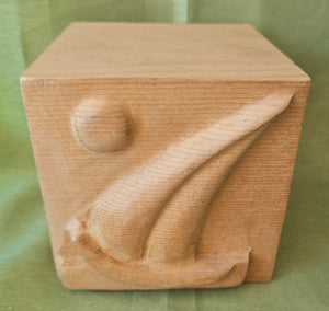 Vintage Wood Block w/ Protruding Sailboat Carving