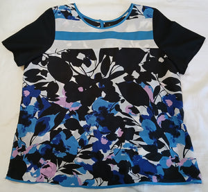 XL WORTHINGTON Brand New Multi-color Blue, & Black Floral & Striped Blouse