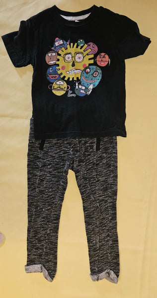 3T Boys 2-Pc Black Volcom T-Shirt & Black/White Weave Sweatpants