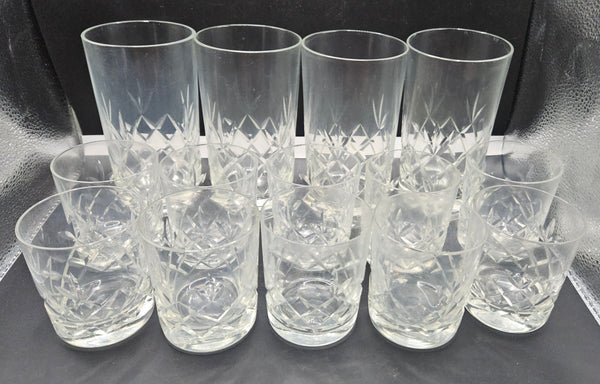 Lot of 14 Vintage Clear Cut Crystal Tumblers & Old Fashion / Juice Glasses