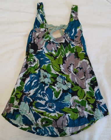XS OLD NAVY Brown, Green, and Blue Floral Tank Top w/ Back Bow