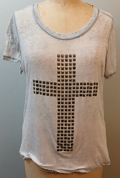 XXL FOREVER 21 Gray & White Bedazzled Cross T-Shirt
