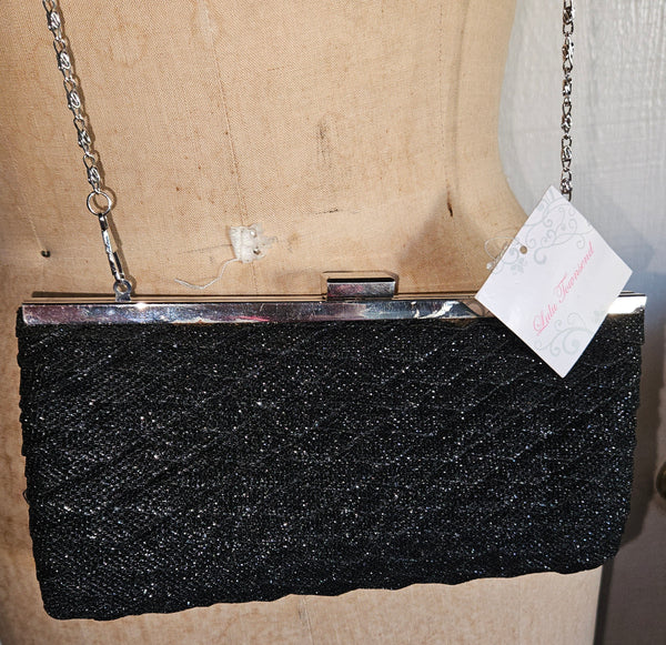 Brand New LULU TOWNSEND Black Sparkle Clutch Purse Evening Bag Formal Elegant