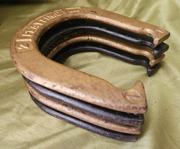 Set of 4 Vintage PLAYTIME Black & Gold Hi-Tensile Horseshoes
