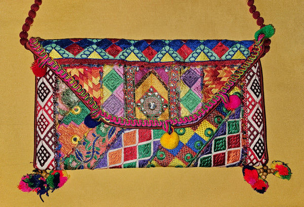 Vibrant Handcrafted Banjara Bohemian Pom Pom Patchwork Purse