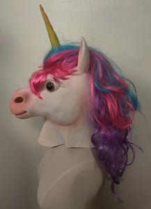 Adult Unicorn Mask w/ Multi-color Hair