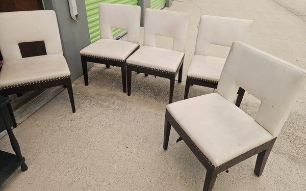Set of 5 White Leather Dining Room Chairs
