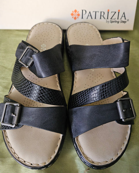 Brand New Size 7 1/2-8 PATRIZIA by Spring Step Black Sandals (38)
