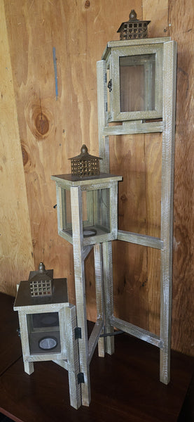 Unique Triple Tower Wood Folding Home Decor Lantern Stand