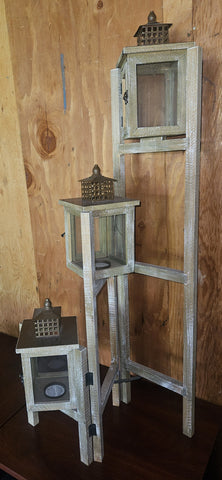 Unique Triple Tower Wood Folding Home Decor Lantern Stand