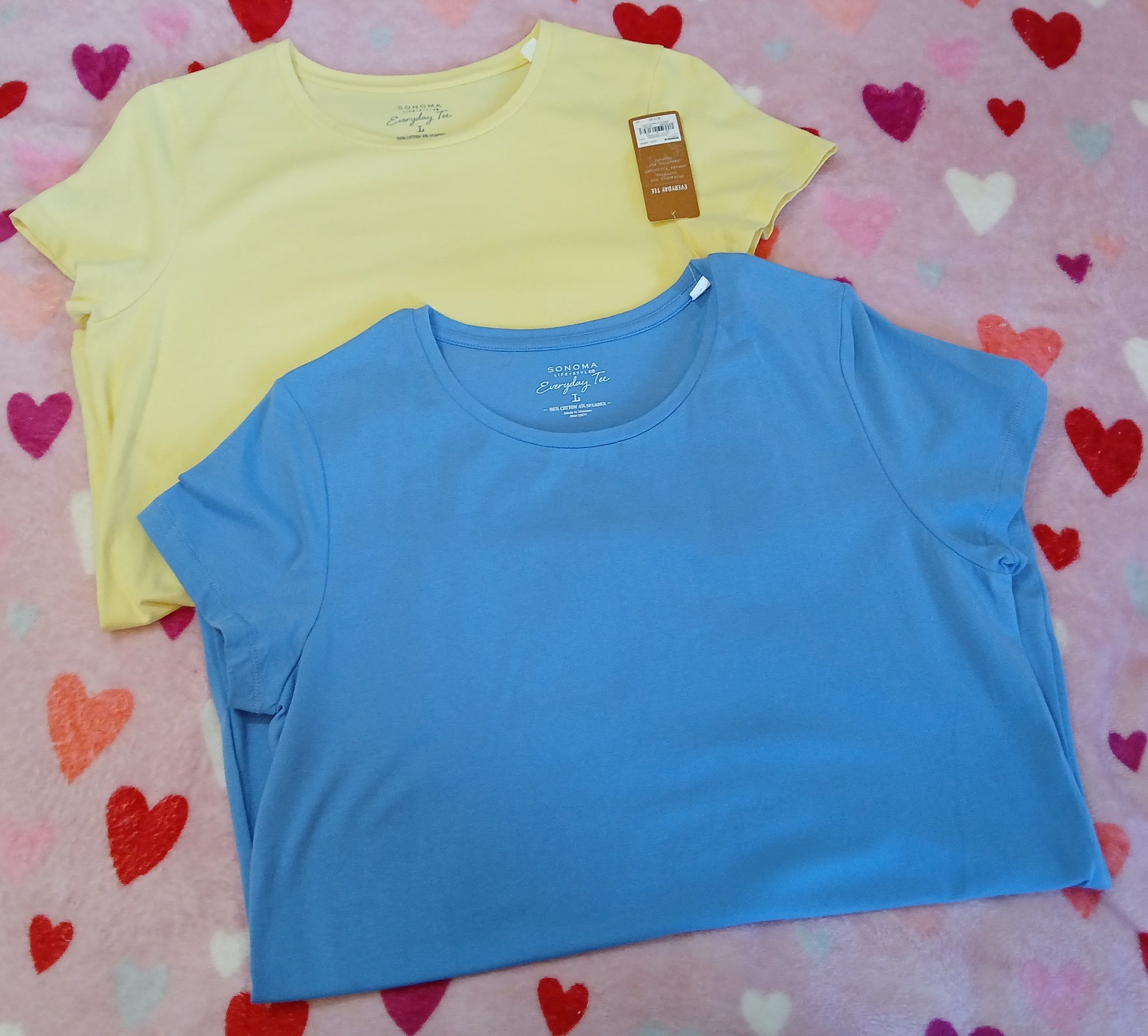 Set of 2 Large SONOMA EVERYDAY TEE Blue & Yellow Plain Colored Shirts