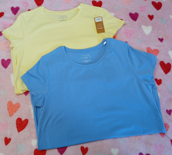 Set of 2 Large SONOMA EVERYDAY TEE Blue & Yellow Plain Colored Shirts