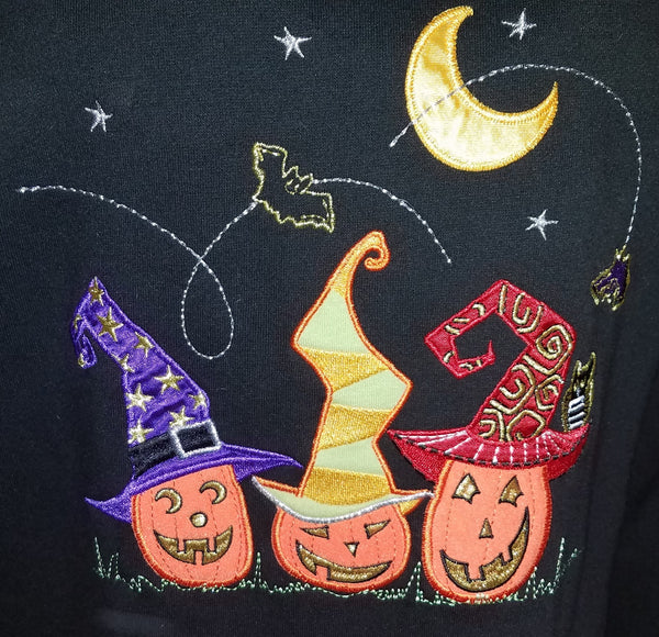 Women's Large Black Triple Pumpkin Halloween Sweatshirt