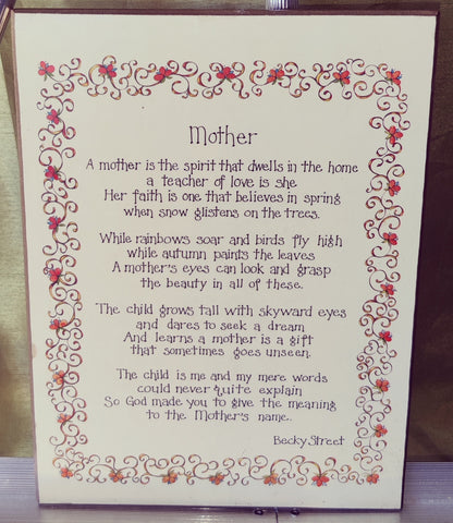 Jerry Schultz Vintage "MOTHER" Poem Wooden Wall Plaque