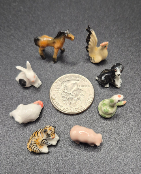Set of 8 Ceramic Miniature Animals w/ Stand