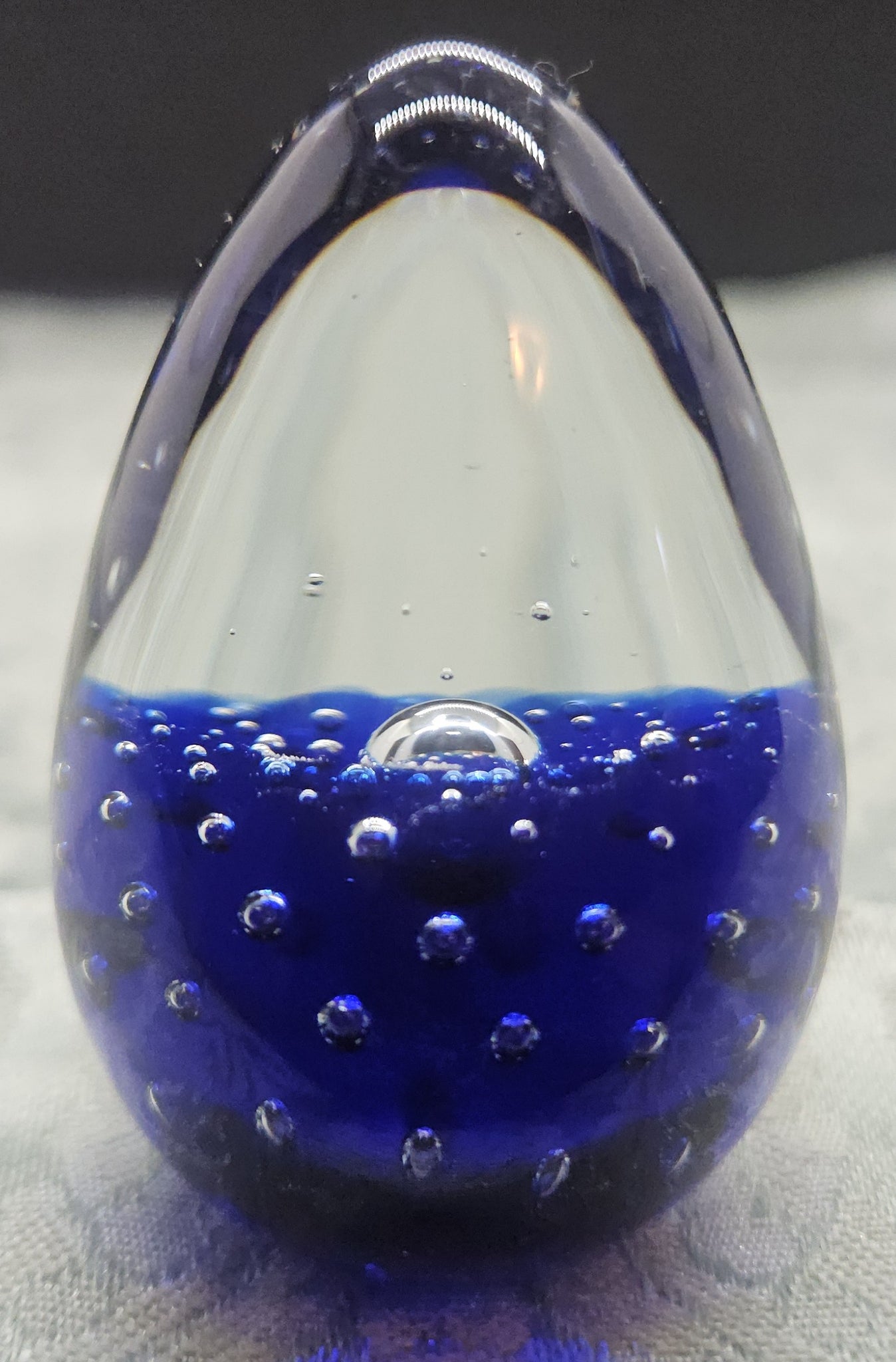 Vintage Glass Clear & Cobalt Blue Egg Shaped Paperweight