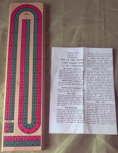 Unbranded Cribbage Board ~ Red & Green on Wood