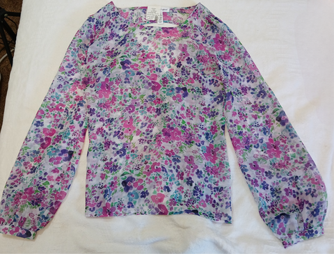 Small Brand New AMBIANCE Purple Floral Open Back Sheer Blouse