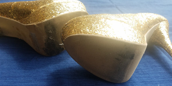 Sz 9 CHAROLETTE RUSSE Gold Sparkle Stiletto Pumps / High Heel Shoes