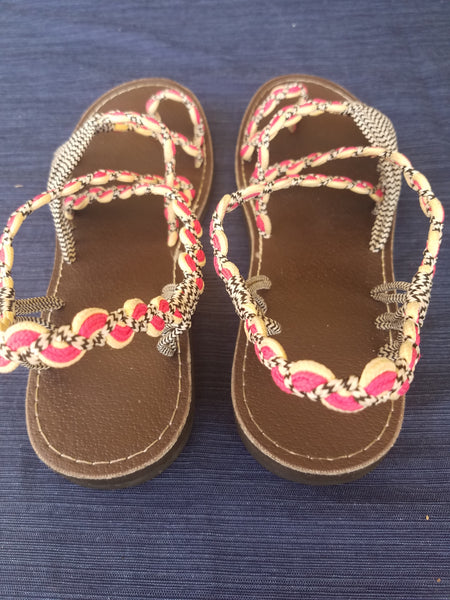 Size 7 Handmade Multi Pattern Pink & Black Sandals