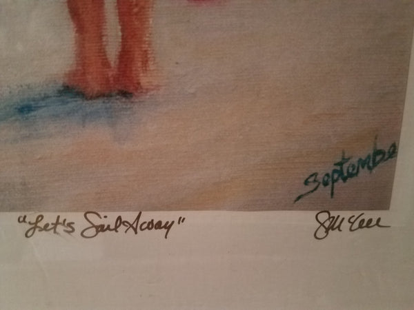 "Let's Sail Away" Framed Print Signed LEN 79/500 Boy & Girl Oceanside September McGee Art