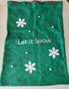 Extra Large Green Let It Snow / Snowflake Holiday Gift Tote / Carrying Bag