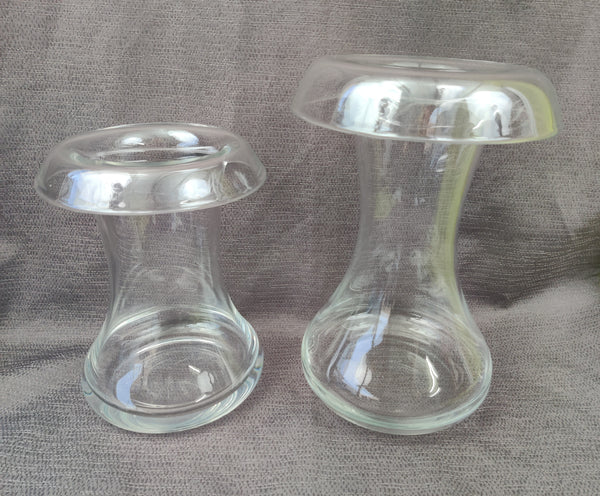 Set of Two Overlap Rim Glass Decorative Flower Vases ~ Mushroom Vase