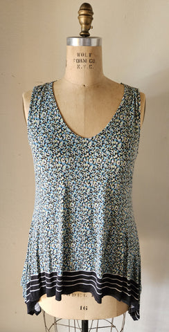 1X ROSE & OLIVE Multi-color Blue, Green & White High Low Tank Top
