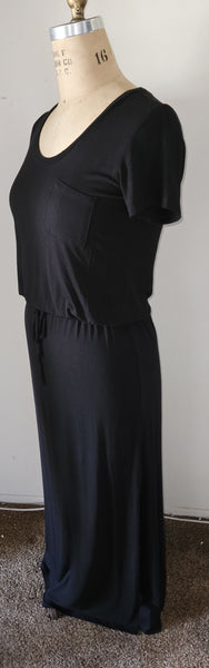 Small GASION Long Black Cotton Drawstring Dress