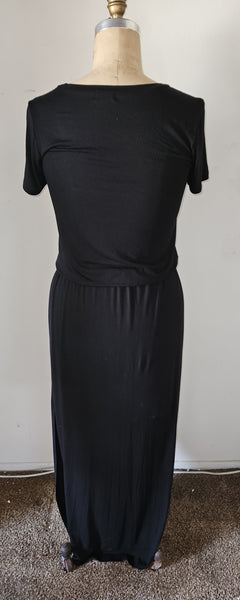 Small GASION Long Black Cotton Drawstring Dress