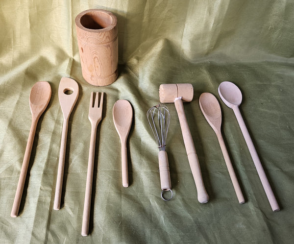 9-Pc Wooden Spoon & Utensil Set