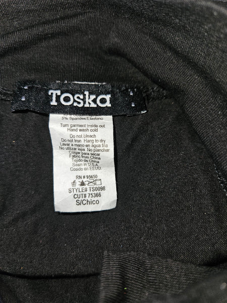 Small TOSKA Black & Gold Mini Skirt w/ Fringe