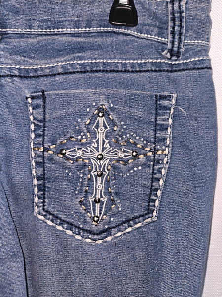 Size 12 FOREVER 21 Bedazzled Crosses Blue Jeans