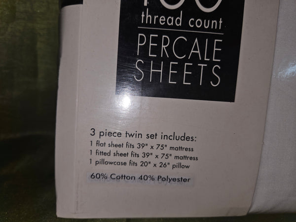 Brand New White 180 Thread Count White Percale Sheet Set