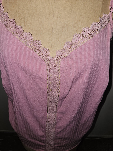4X SHEIN CURVE Pink Adjustable Lace Trim Tank Top
