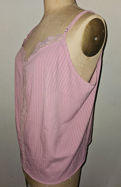 4X SHEIN CURVE Pink Adjustable Lace Trim Tank Top