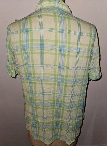 1X (16W) JUST MY SIZE Green, Blue & White Plaid Blouse