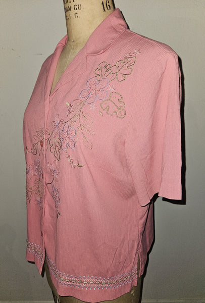 16W ALFRED DUNNER Pink Blouse w/ Embroidered Flowers