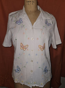16W ALFRED DUNNER White Blouse w/ Embroidered Flowers
