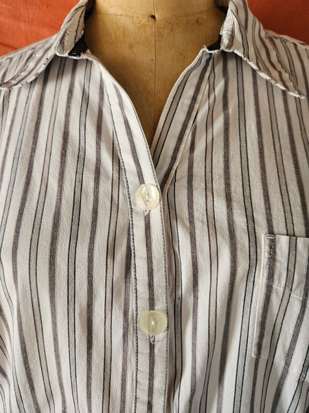 2X (22/24) LIZ & CO White Blouse w/ Black & Gray Stripes