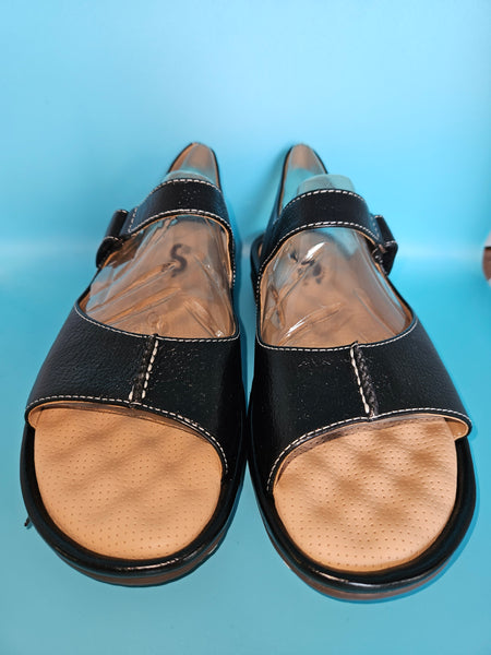 Size 7.5" Wide BRAND NEW SOFT WALK Black Velcro Stitch Sandals