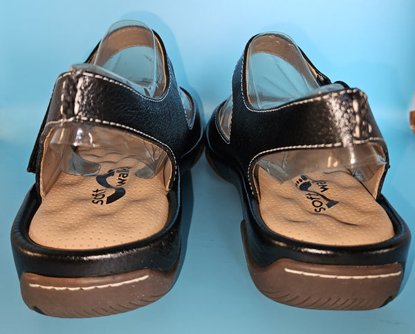 Size 7.5" Wide BRAND NEW SOFT WALK Black Velcro Stitch Sandals
