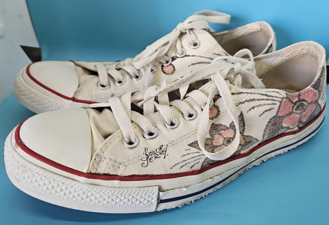Size 12 CONVERSE ALL STAR Cream "Sailor Jerry" Floral Tennis Shoes