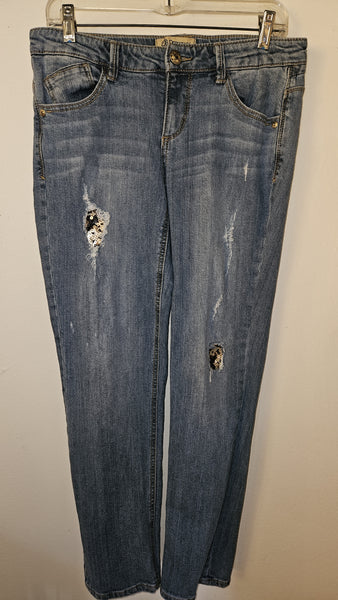 Size 6 DEMOCRACY Light Blue Ripped Jeans w/ Sequence